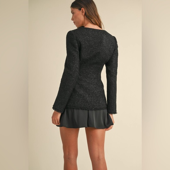 Holiday Metallic Tweed Jacket and Satin Mini Dress in Black SZ S - Picture 3 of 7